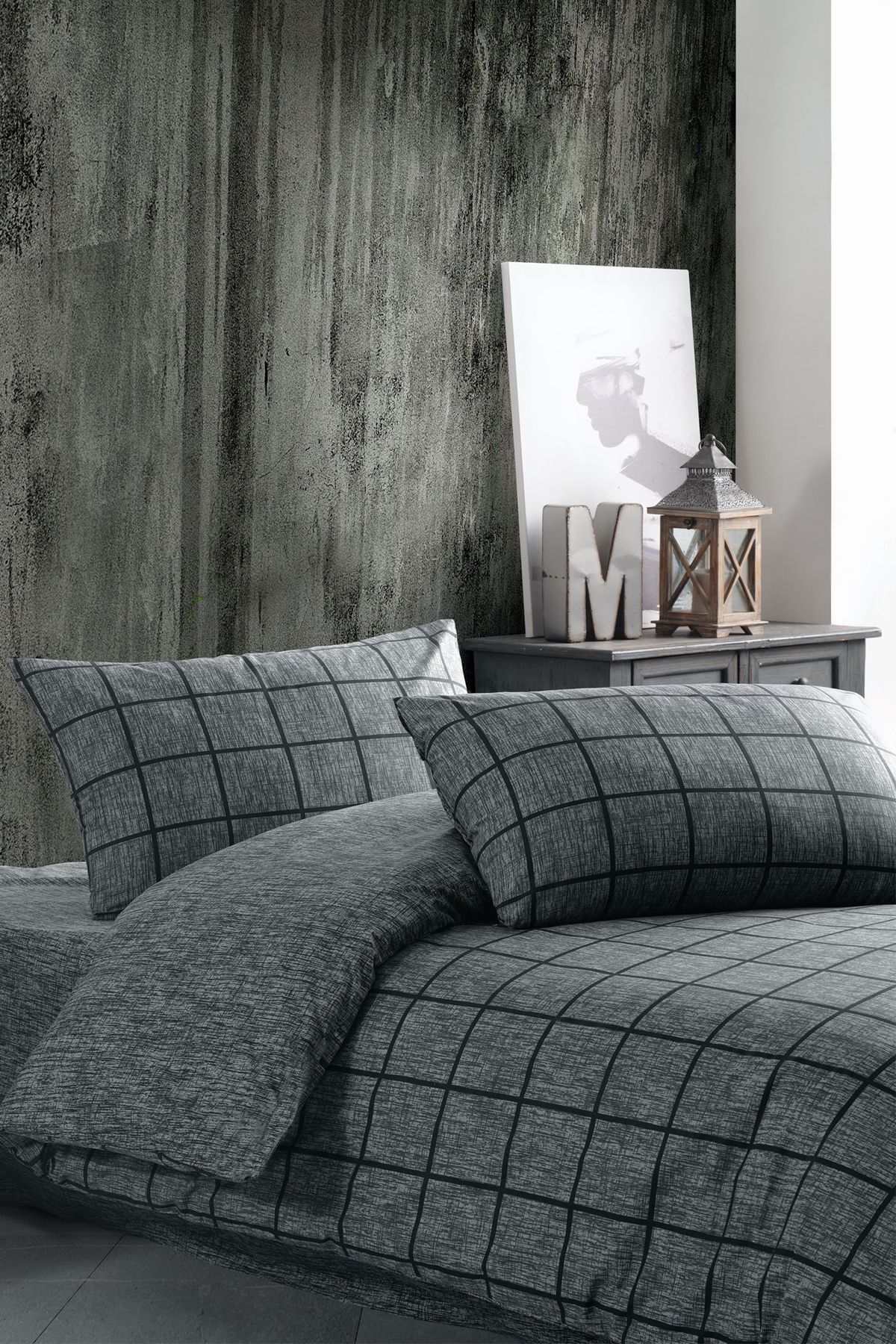 ست روتختی دو نفره با ملحفه کش دار مشکی مربعی