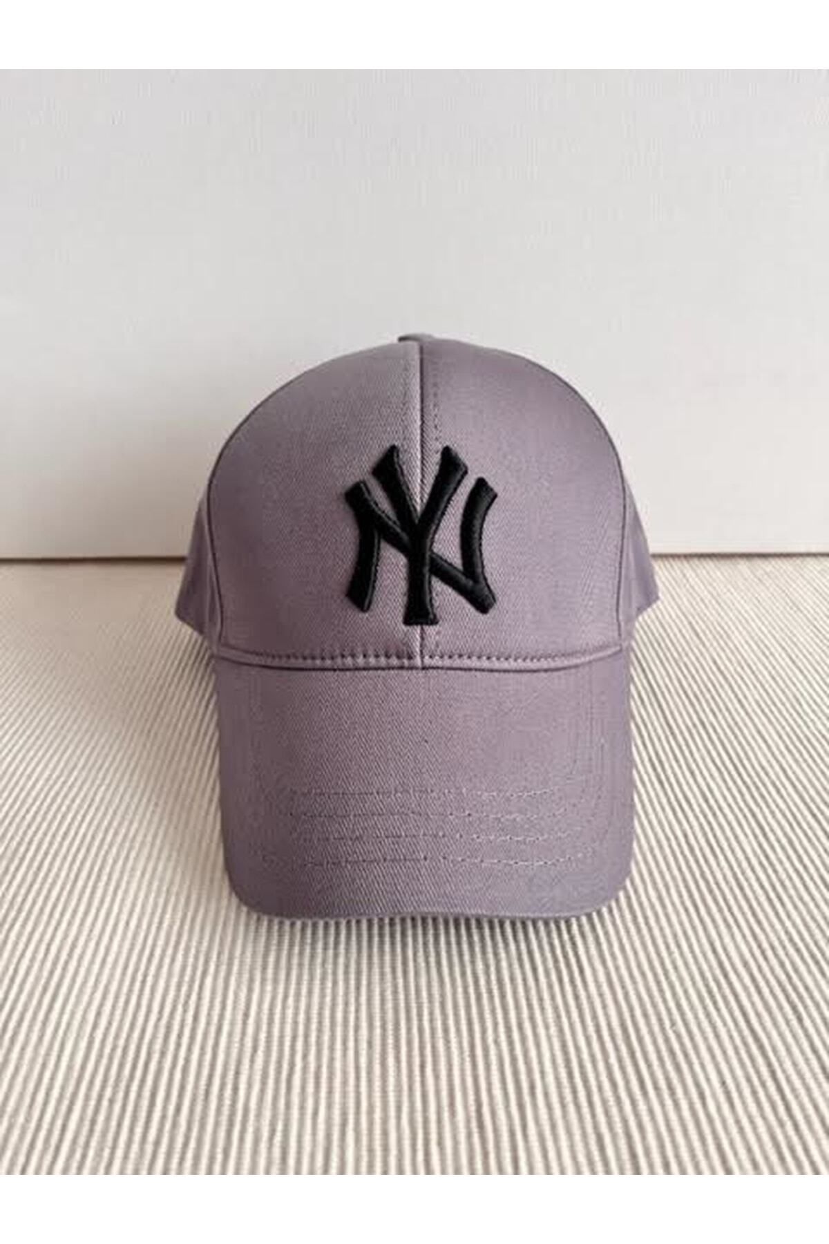 Ny New York Nakışlı Arkasından Ayarlanabilir Unisex Gri-siyah Pamuklu Beyzbol Şapka