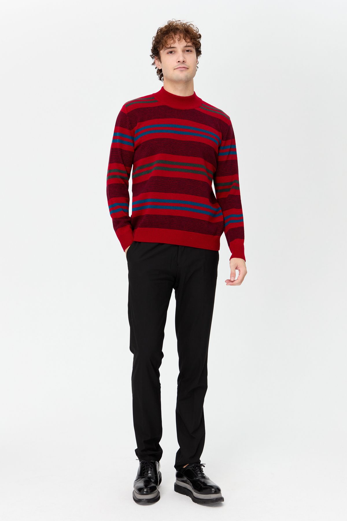 Black and red striped jumper mens online