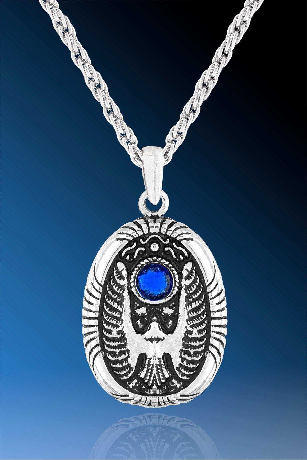 Apptak Ancient Egyptian Blue Stone Necklace with Eye of Horus and