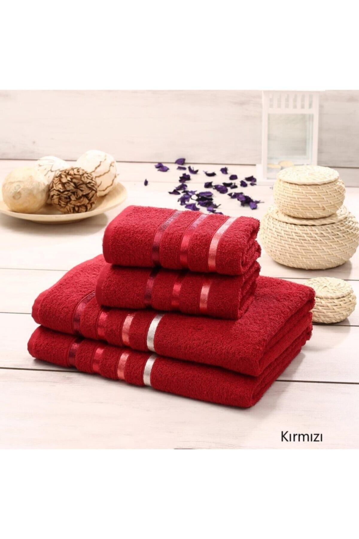 Karna Home Bale 4 Piece Bath Towel Set Red Trendyol