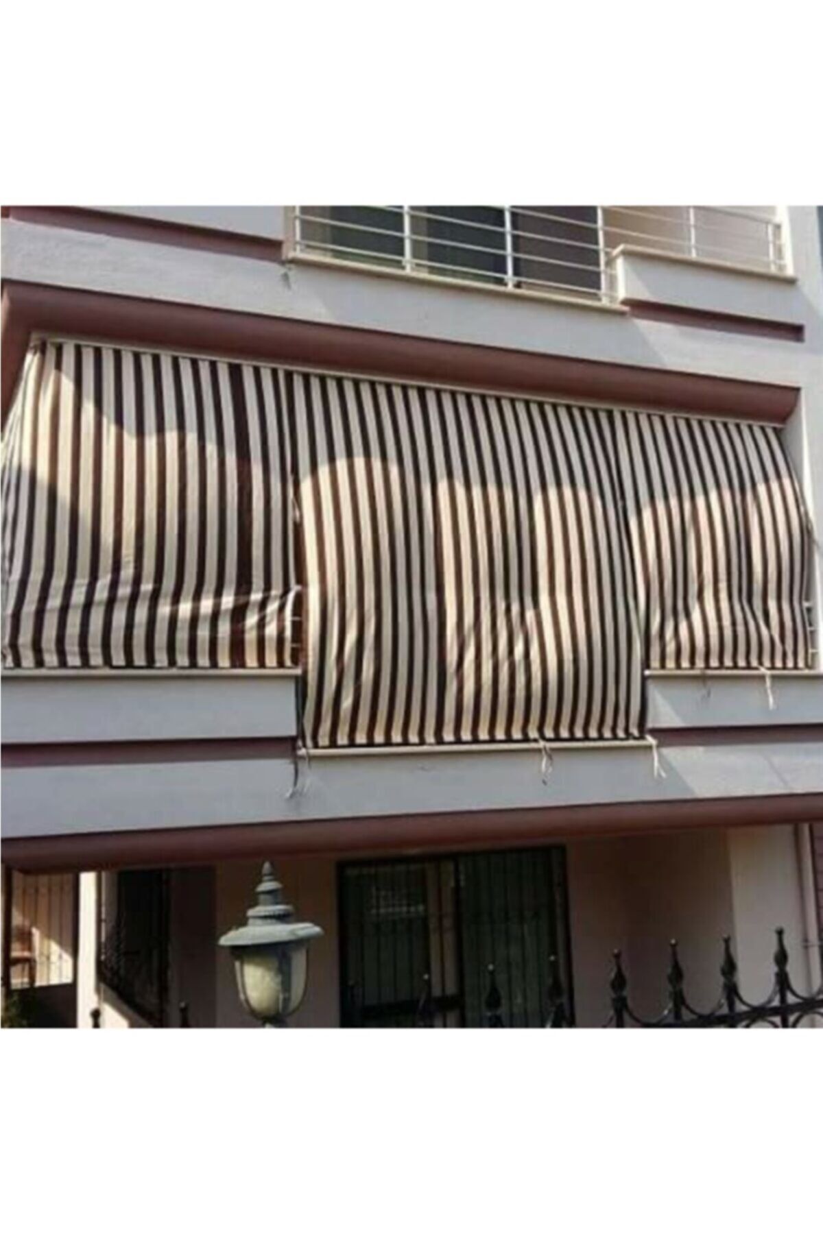 ta ha perde hali kahverengi krem cizgili balkon perdesi balkon cadir brandasi balkon guneslik fiyati yorumlari trendyol