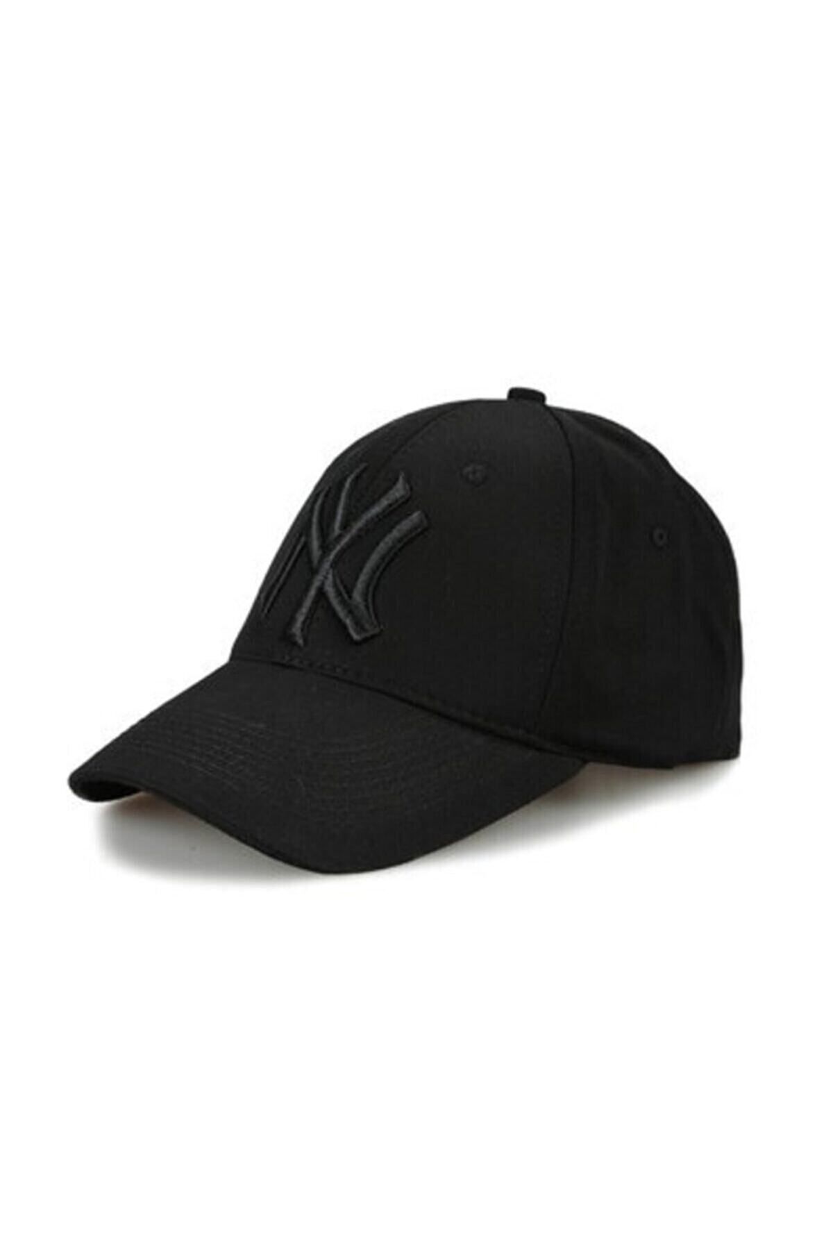 Ny New York Nakışlı Arkasından Ayarlanabilir Unisex Siyah Pamuklu Beyzbol Şapka