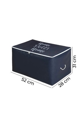 Lacivert Home Sweet Home Baskılı Orta Boy Baza Altı Kazak Pike Battaniye Hurcu 52x28x31 Image 4