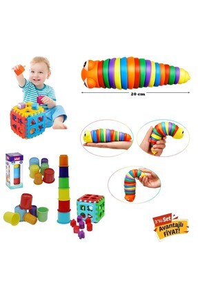 Esnek Sök Tak Tırtıl 20 cm File Bultak 9 parça Sevimli Kule 6 Parça Toplam 16 Parça 3'lü Set Image 0