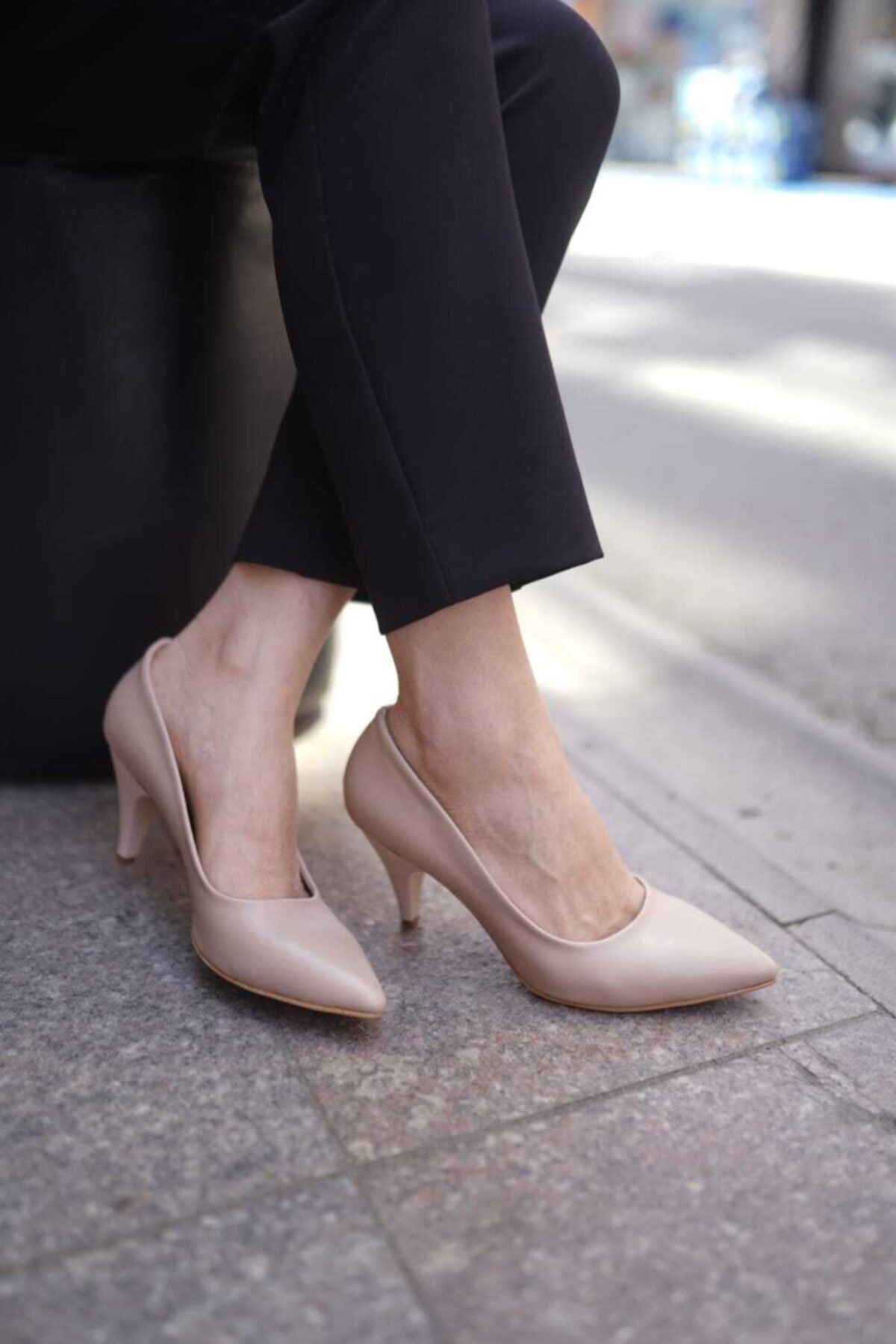 Nude Deri Topuklu Stiletto