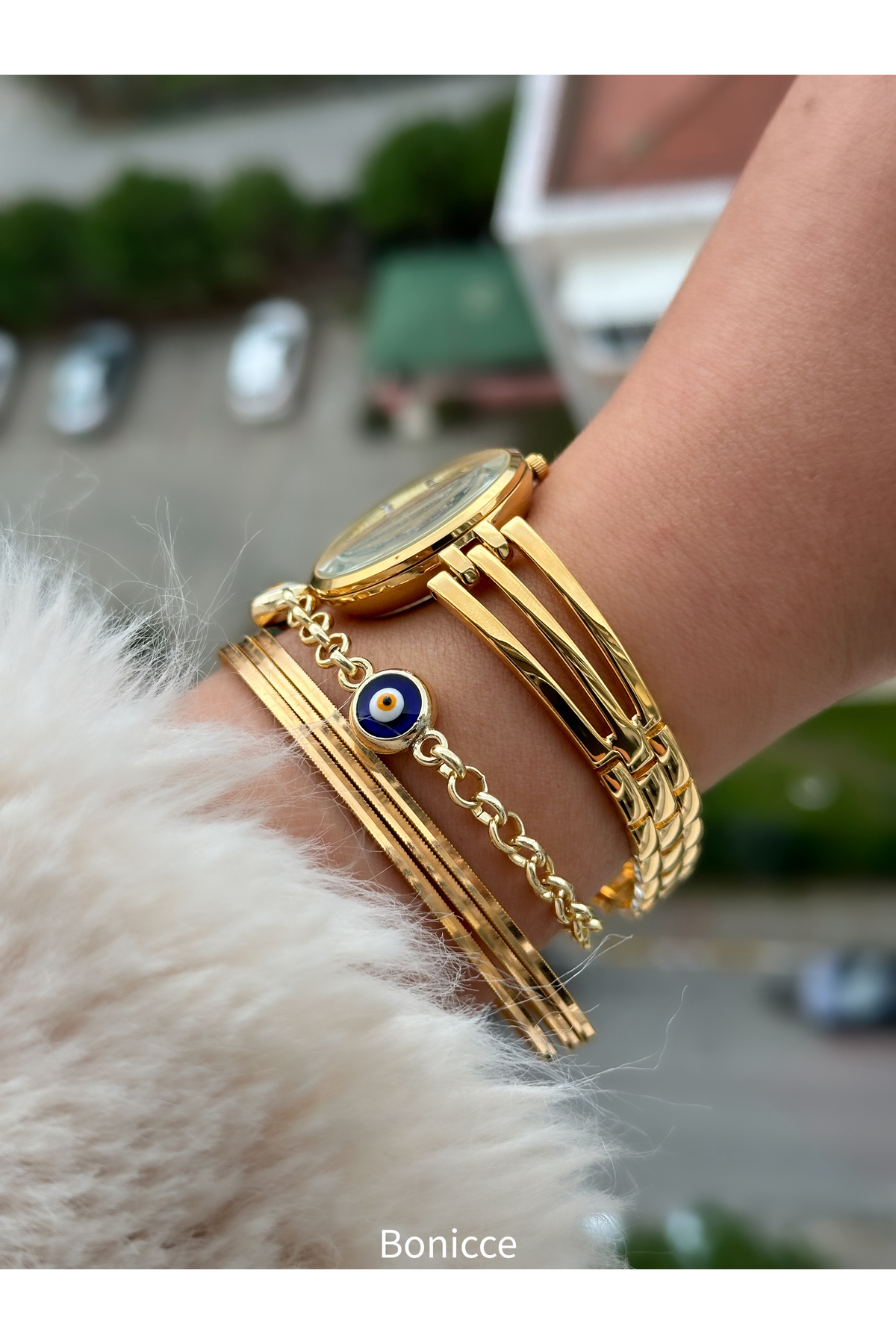 نوار فولادی برند مدل ساده مدل طلای زرد ، عروسی ، ساعت مچی عروس شیک