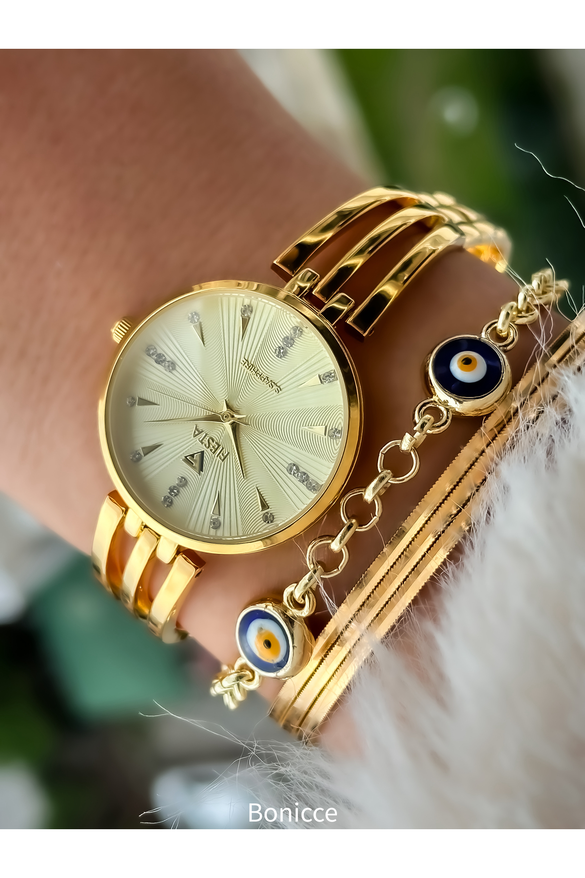 نوار فولادی برند مدل ساده مدل طلای زرد ، عروسی ، ساعت مچی عروس شیک