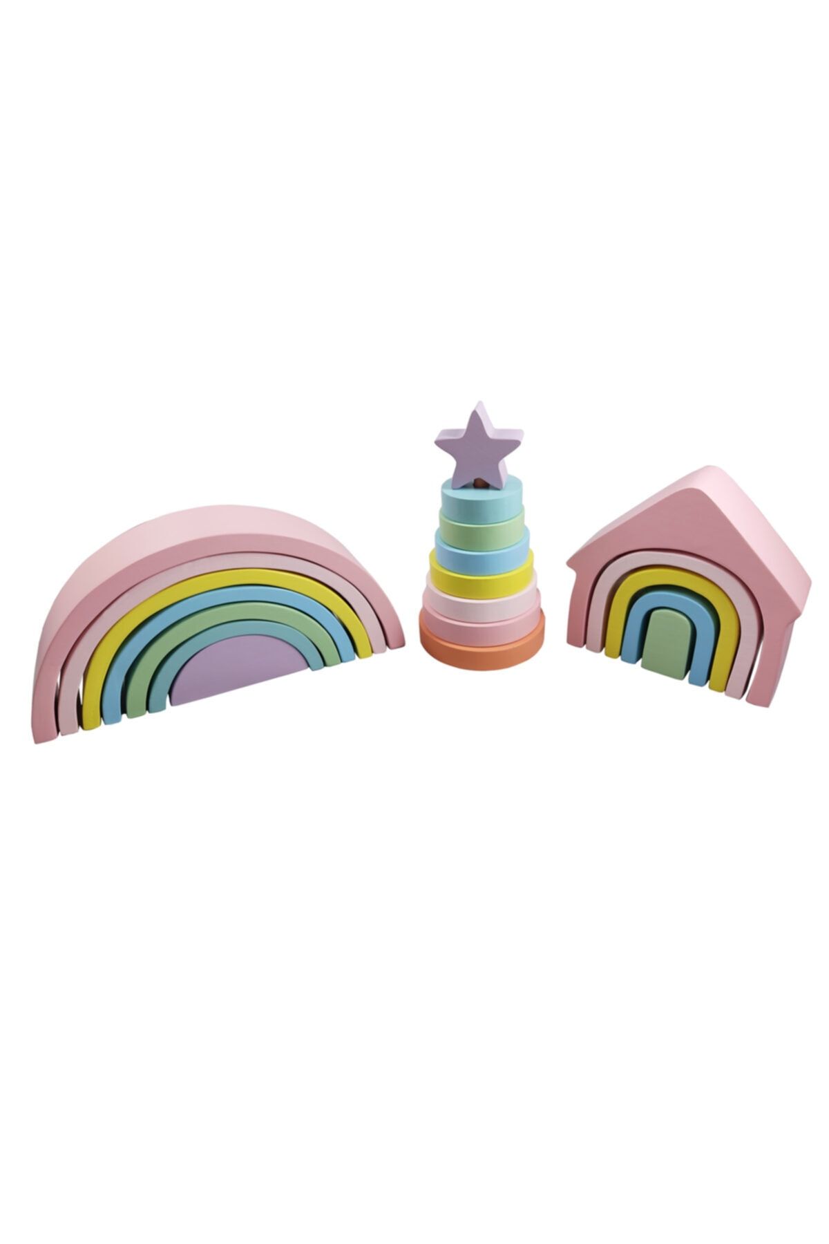 Arda Ahşap Oyuncak Ahşap Pastel Waldorf Eğitici Bloklar Üçü Bir Arada