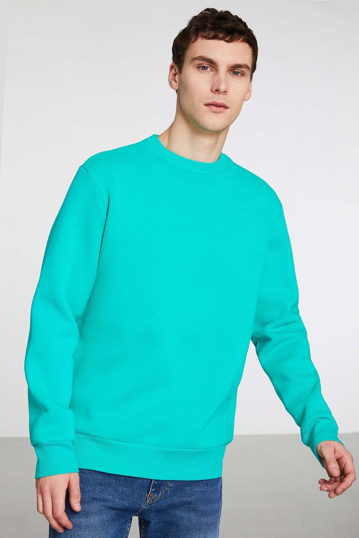 Travıs Erkek Yumuşacık Kumaşlı Regular Fit Yuvarlak Yakalı Yeşil Sweatshirt