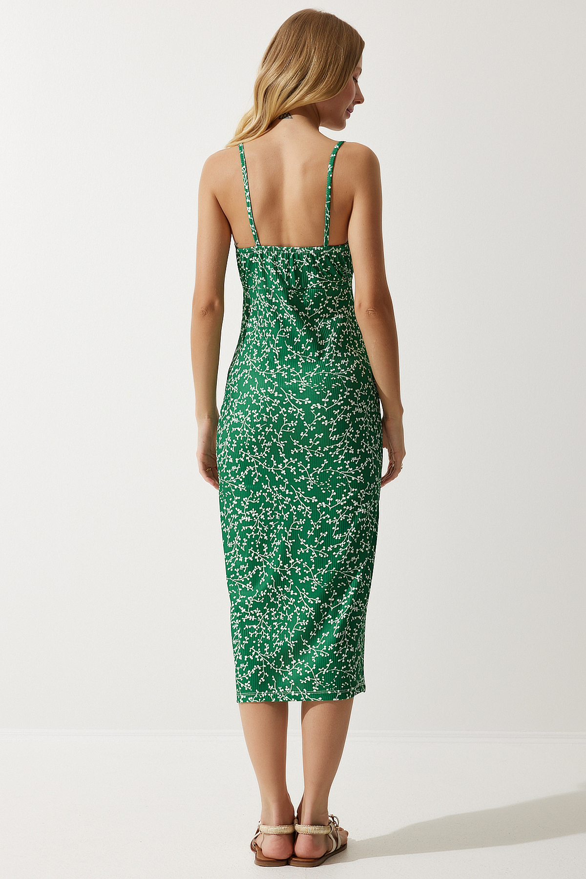 لباس تابستانی تریکو زنانه گلدار سبز CI00029