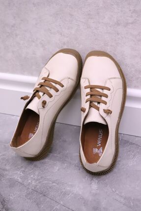- 2413504 Hakiki Deri Bej Kadın Günlük Rahat Ayakkabı Image 0