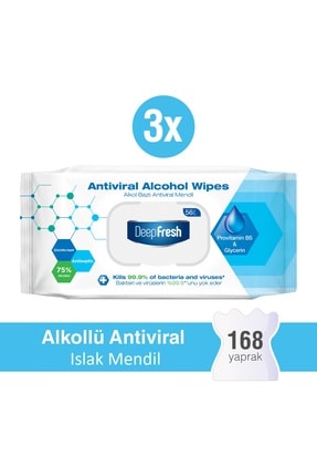 Deep Fresh Alkollü Antiviral Islak Mendil 3 x 56 Yaprak
