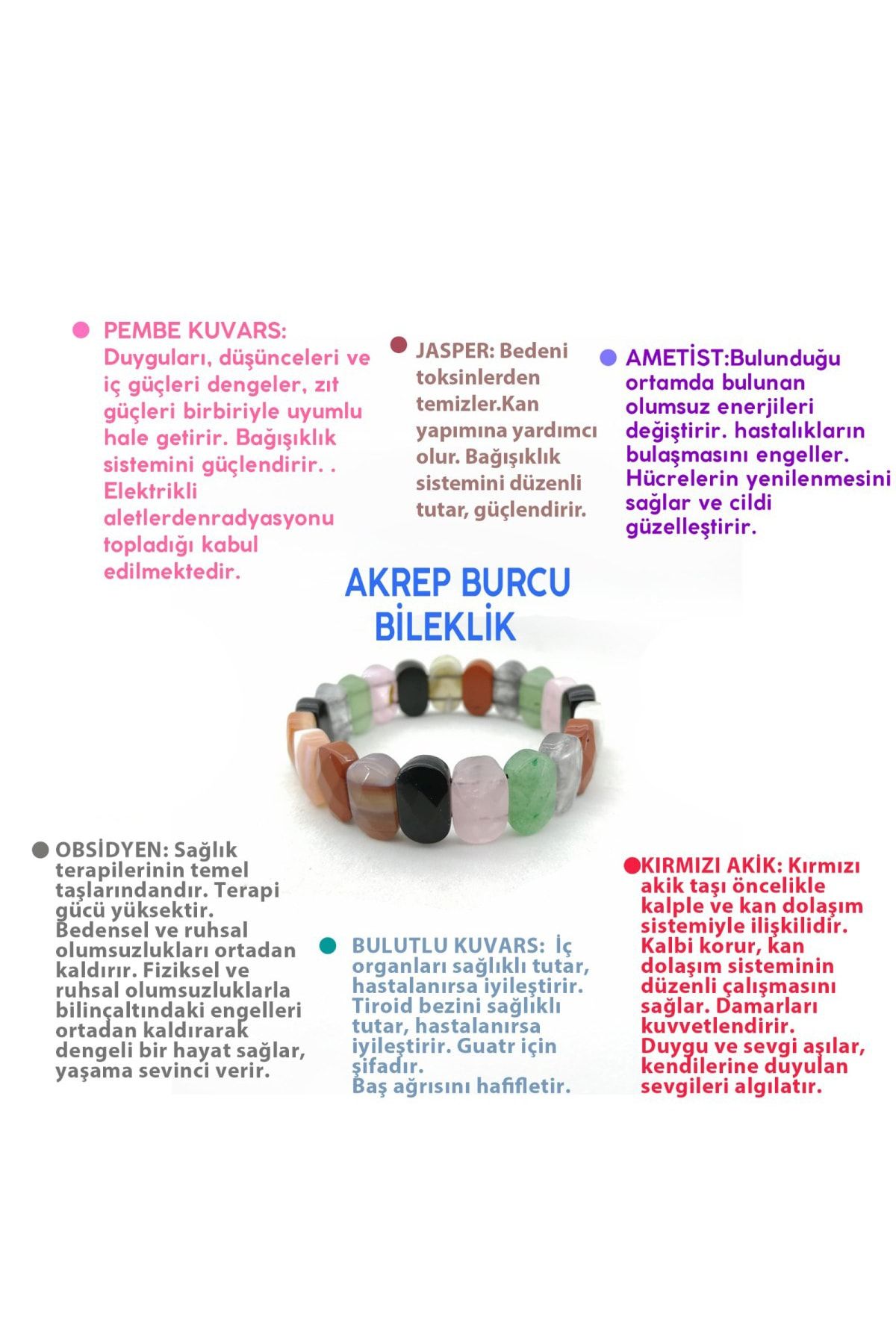 osmanli dogal tas akrep burcu bileklik pembe kuvars jasper ametist kirmizi akik bulutlu kuvars obsidyen fiyati yorumlari trendyol