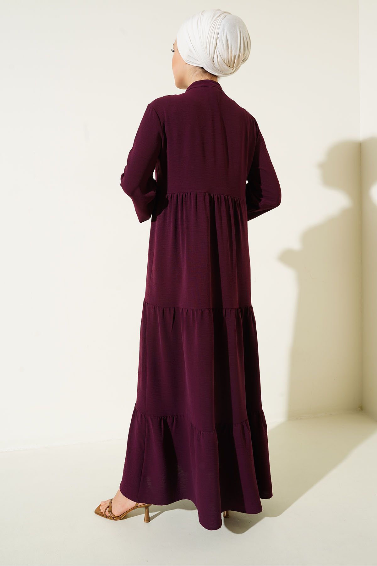 1627 Yaka Bağcıklı Tesettür Elbise - Y.Bordo