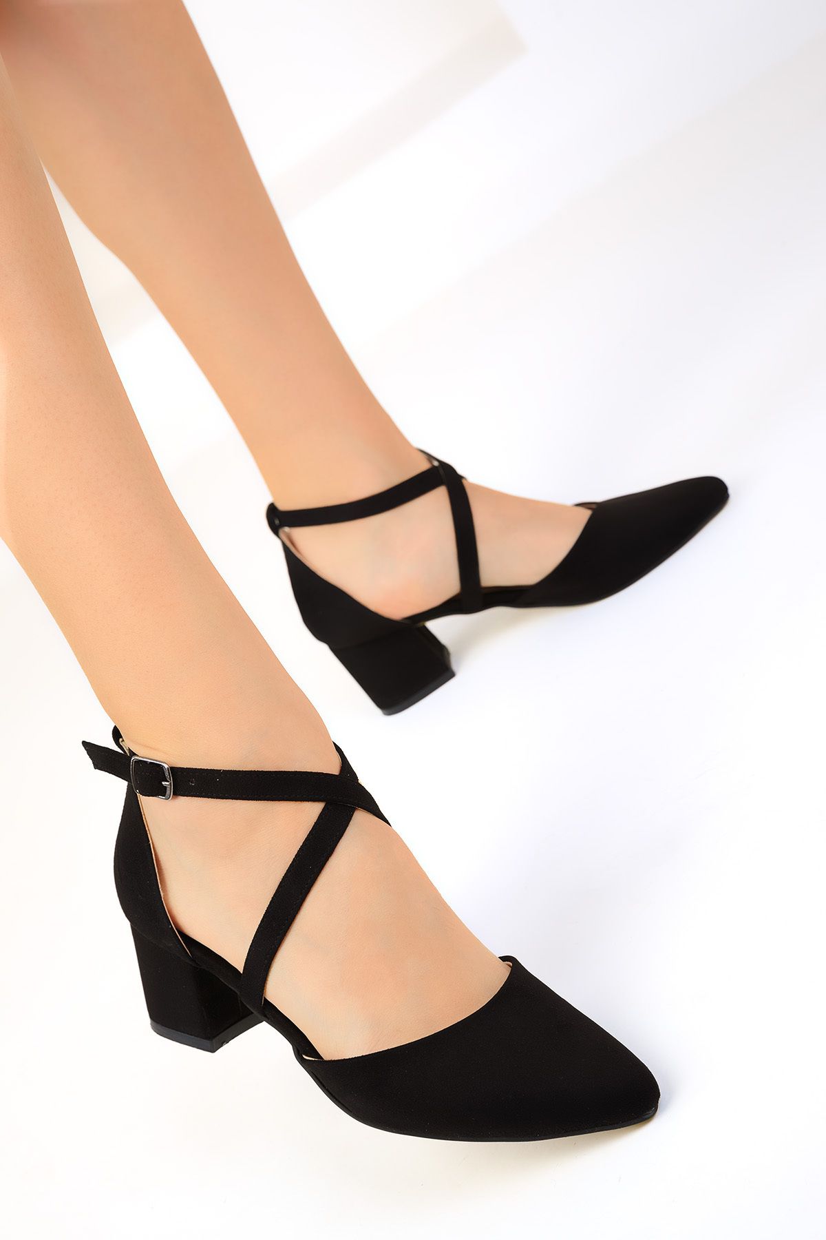 Siyah Süet Kadın Klasik Topuklu Ayakkabı 14392