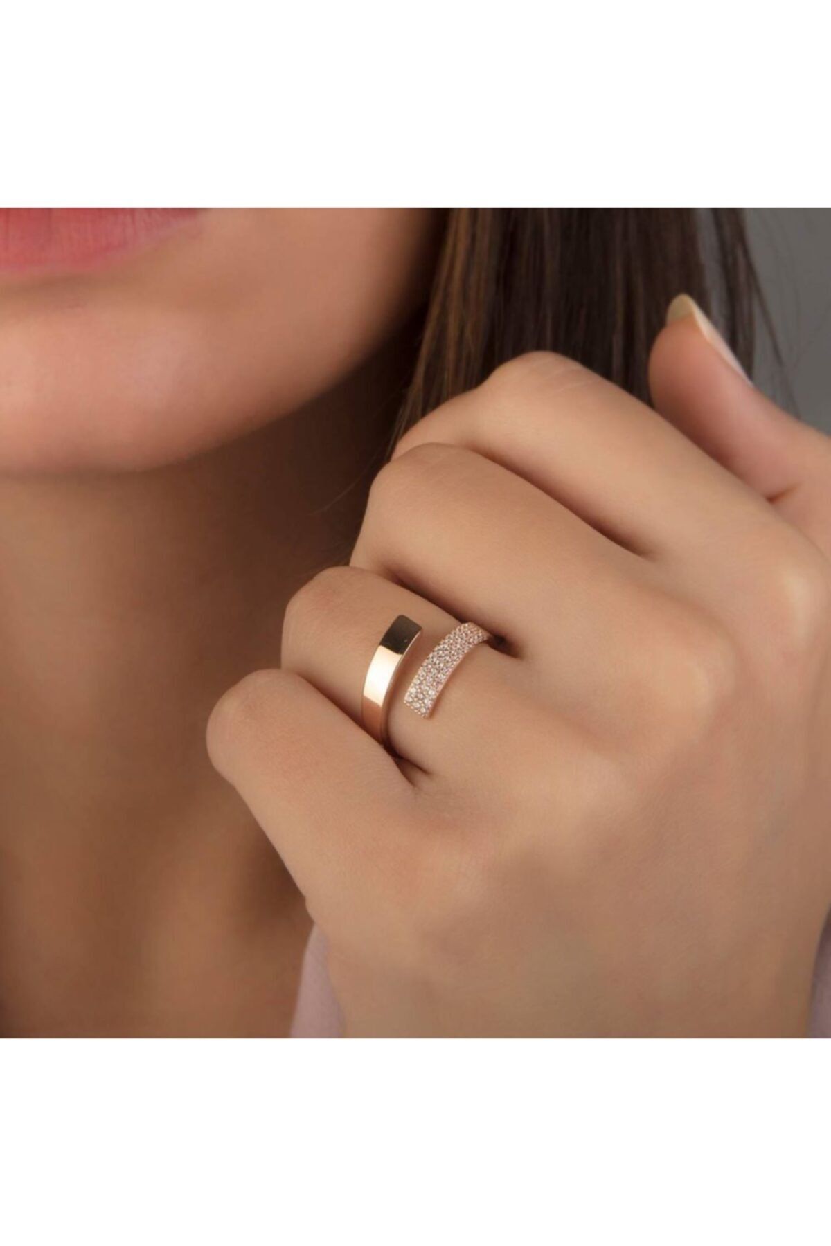 Sembol Gold Kadın Rose Taşlı Eklem Altın Yüzük 14k