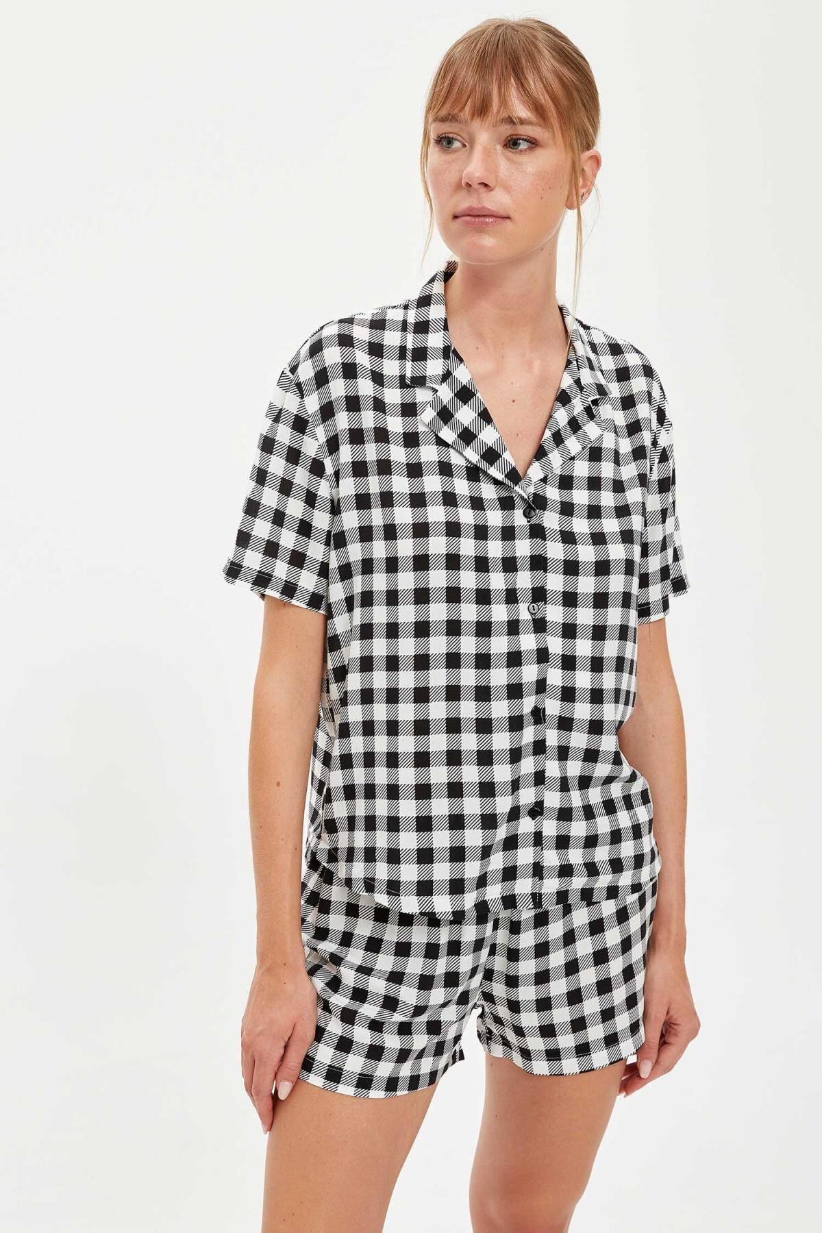 DeFacto Fall In Love Regular Fit Gömlek Yaka Kareli 2'li Örme Takım