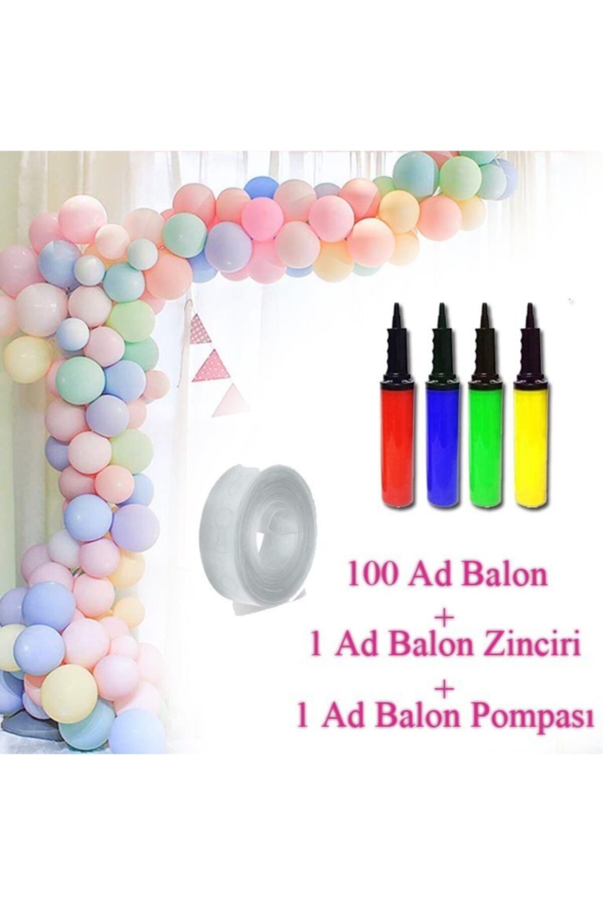 Partimarket Zincir Balon Seti 100 Ad. Makaron Balon Zincir Aparatı Ve Pompası