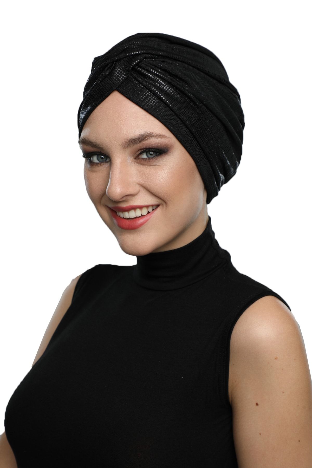 fidan bone Noktalı Çapraz Astarlı Siyah Hazır Türban Tesettür Bone