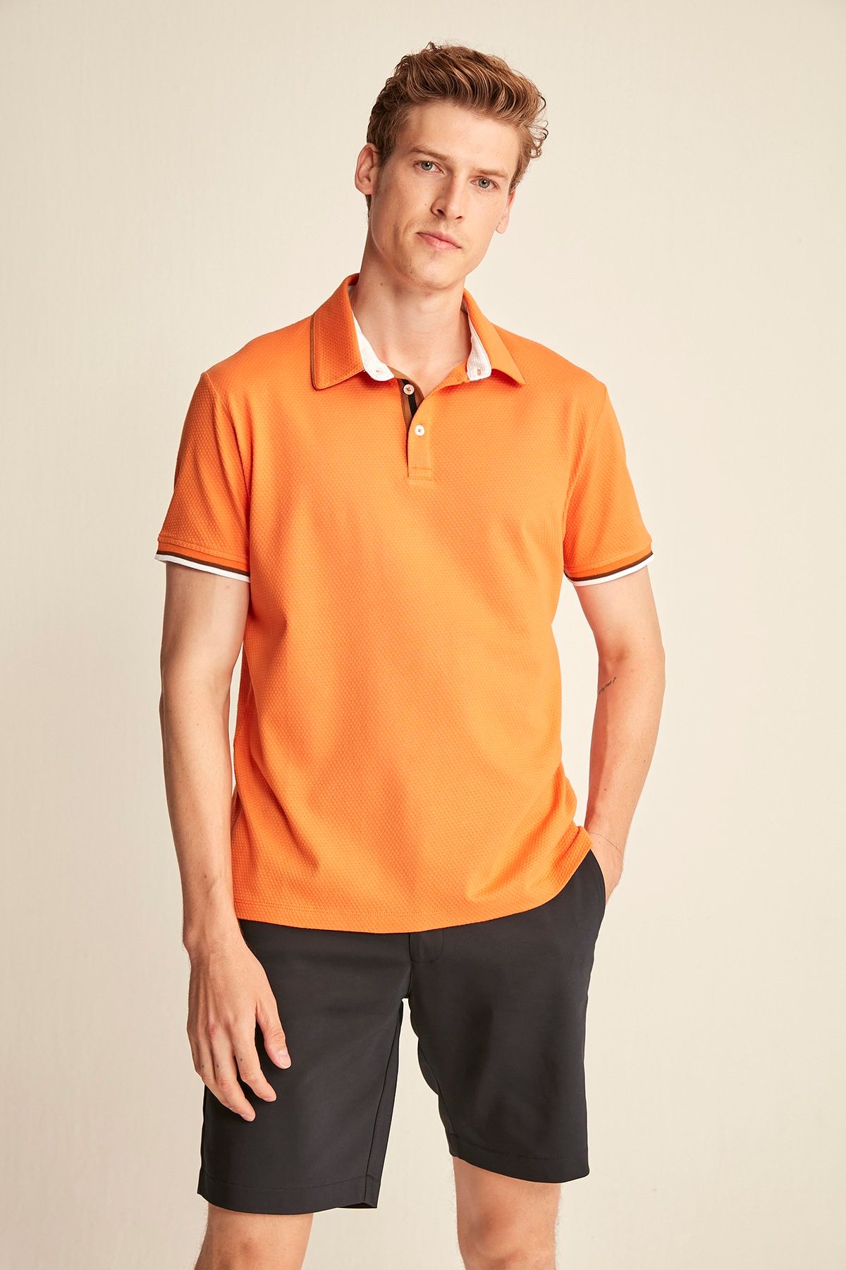 GRIMELANGE NOAH Erkek Turuncu Polo Yaka Slim Fit T-Shirt