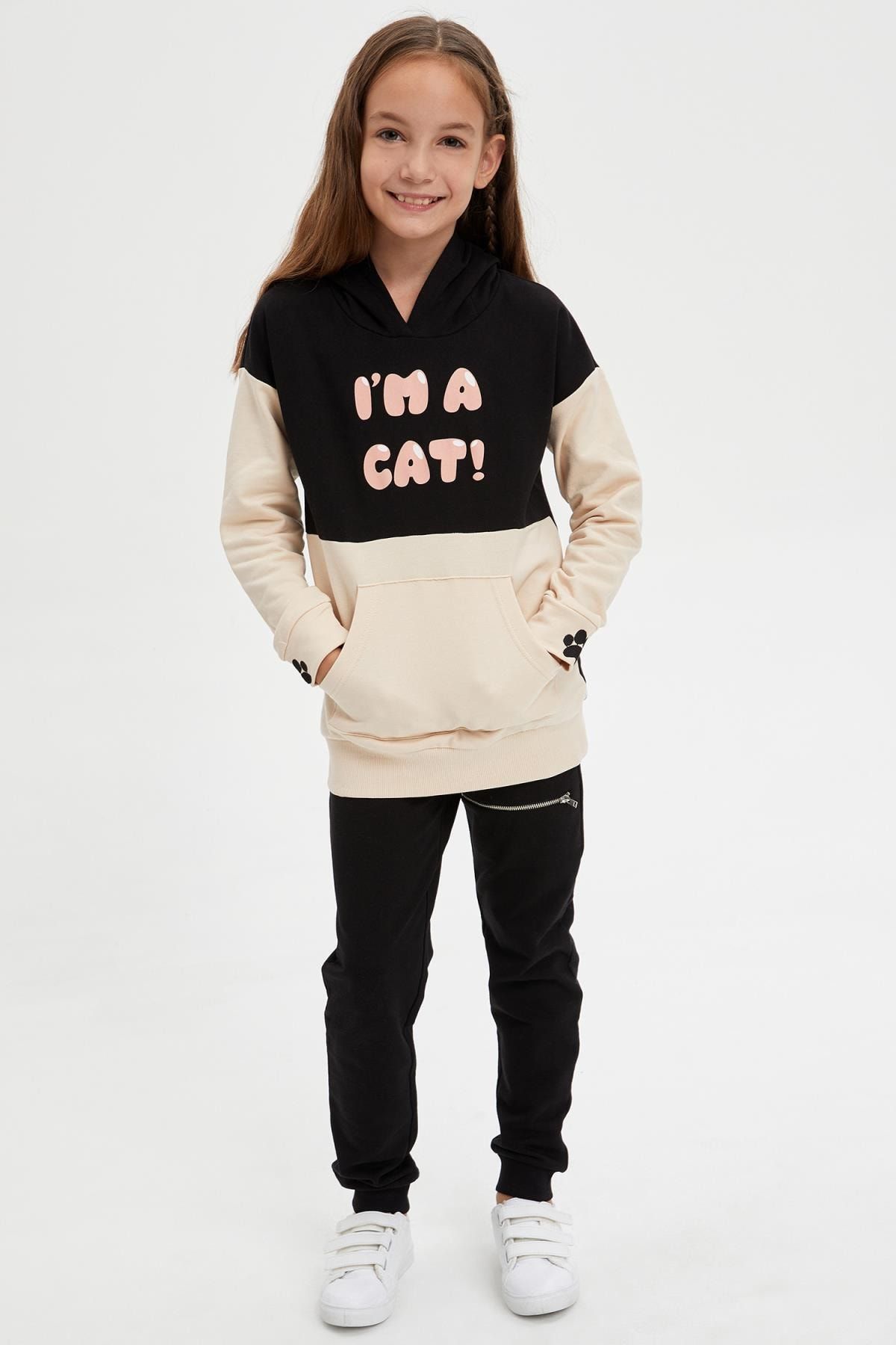 Defacto Kiz Cocuk Baski Nakisli Kedi Kulakli Sweatshirt Trendyol