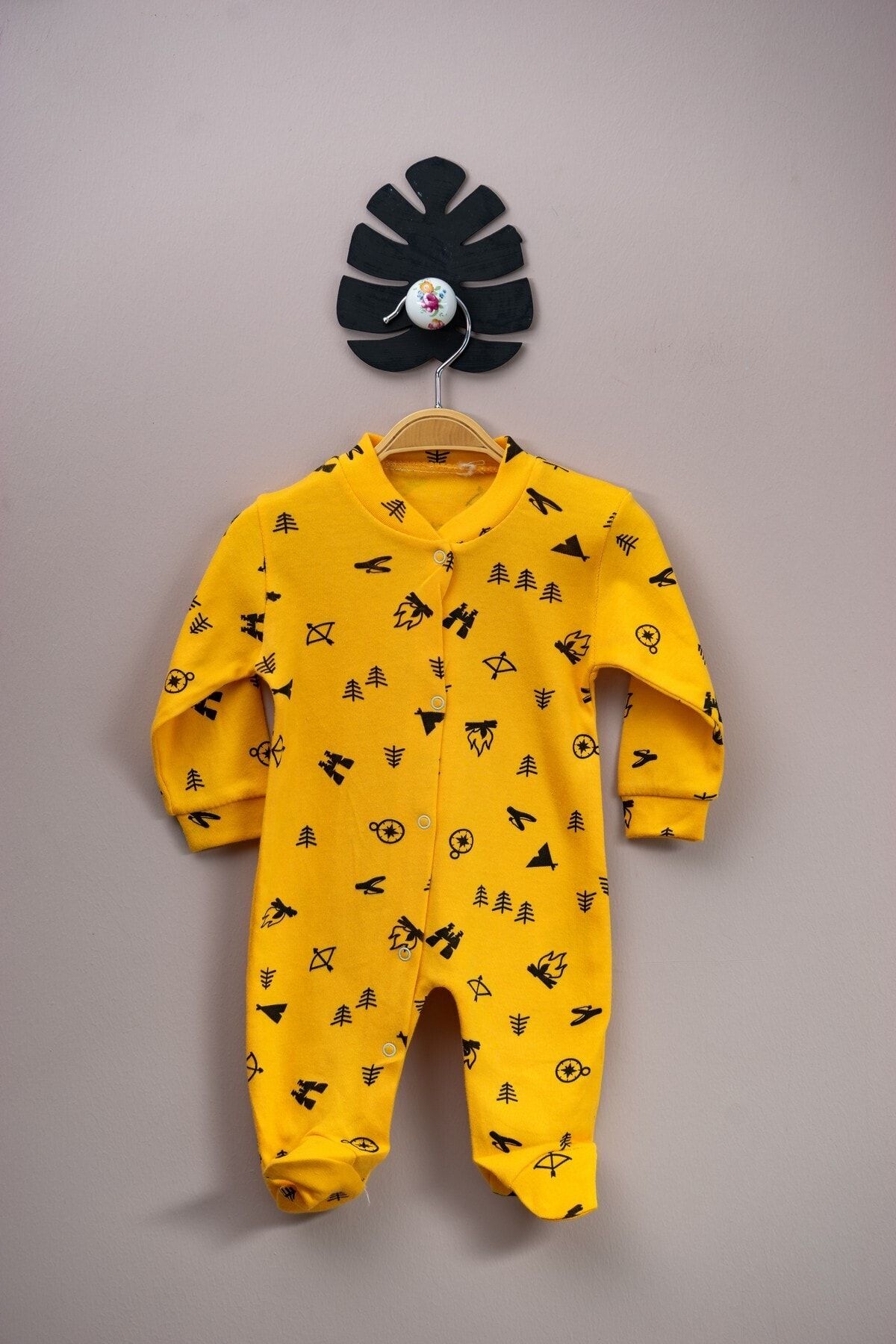 nayinom unisex bebek sari yumusak dokulu kamp baskili bebek tulum fiyati yorumlari trendyol