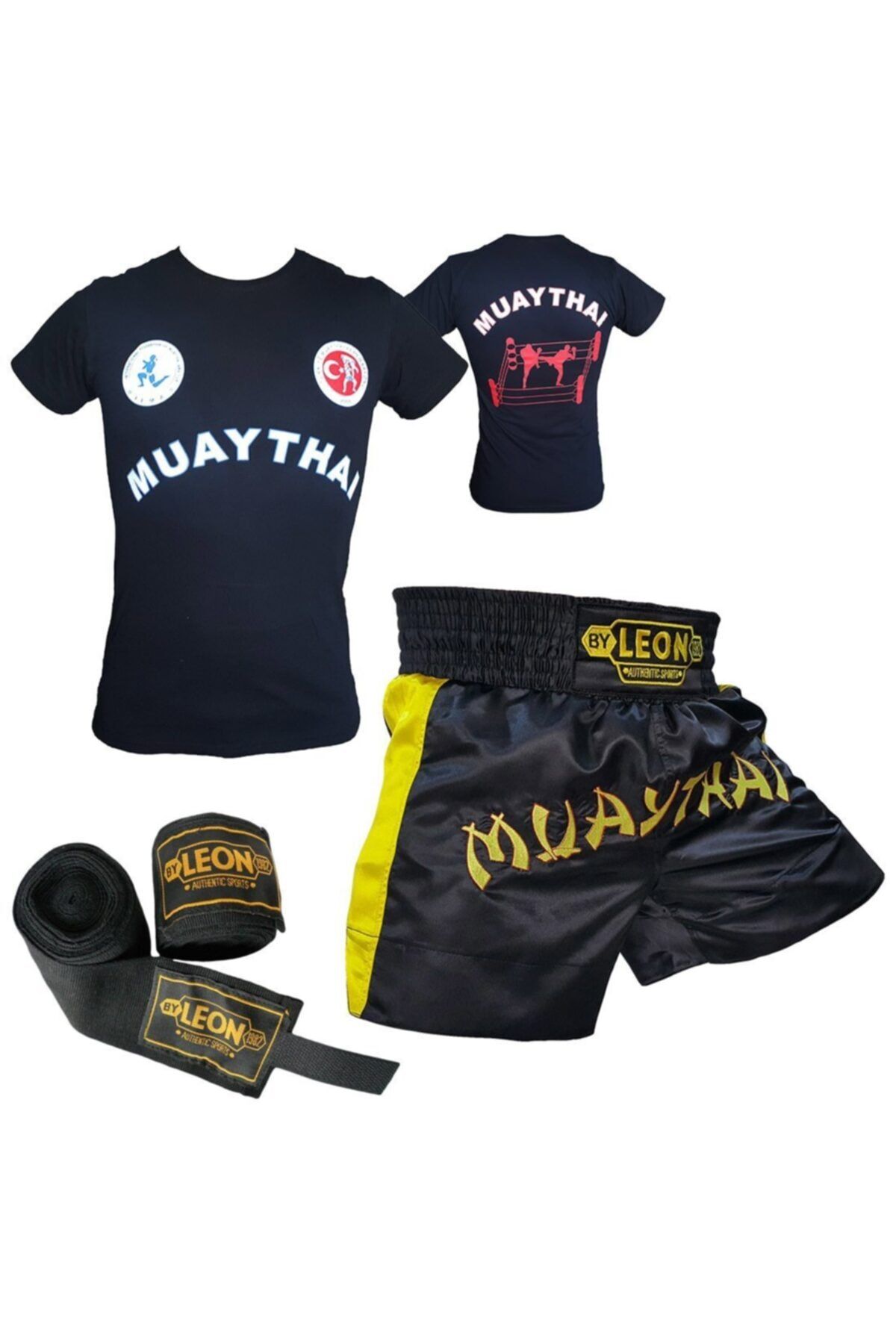 By Leon 1982 Leon Classic Muay Thai Şortu, Tişört Ve Boks Bandajı Seti Siyah