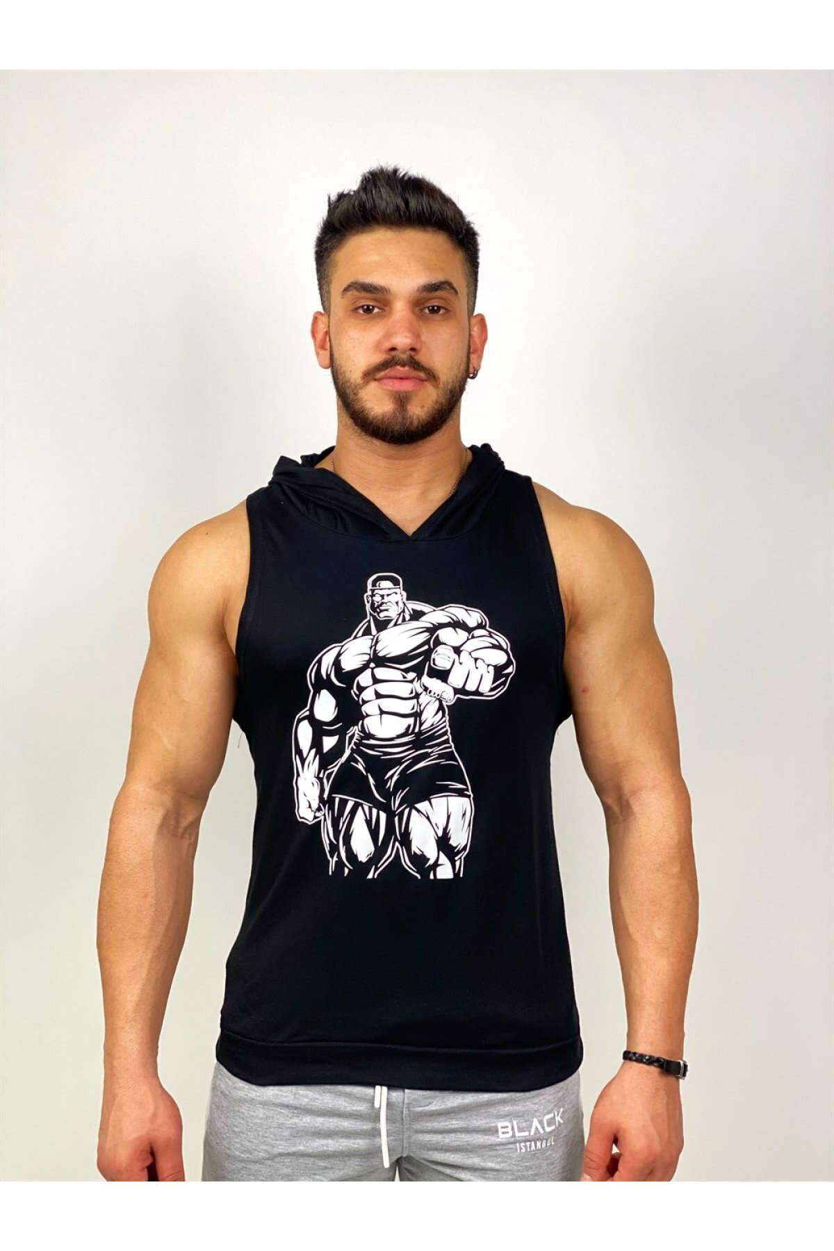 BLACK Erkek Siyah Hulk Kapşonlu Fitness Atleti