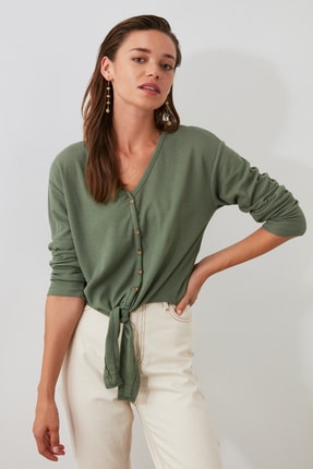 TRENDYOLMİLLA Mint Bağlama Detaylı &Ouml;rme Bluz TWOAW21BZ0253
