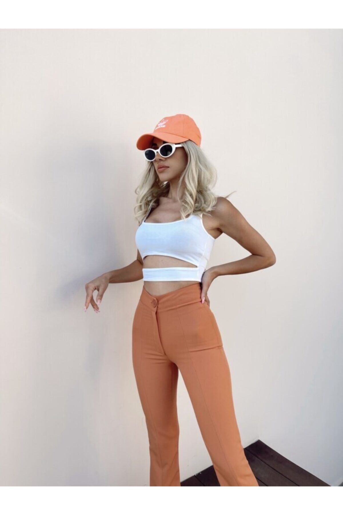 HOLLY LOLLY Kadın Beyaz Elastan Crop Pencere Detaylı Cora Body