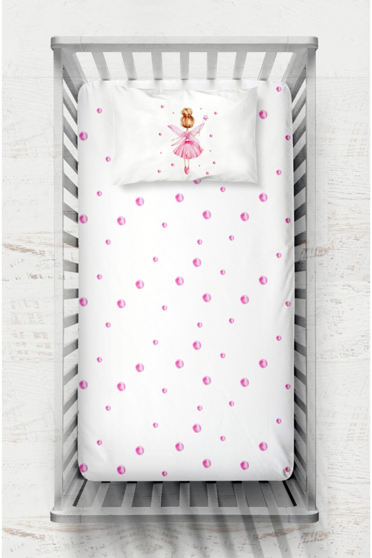 Neym Design Peri Kızı Bebek Boy Pamuk Saten Lastikli Çarşaf Seti 60x120