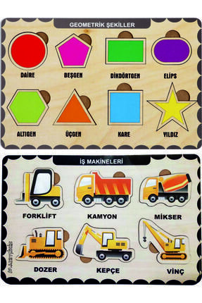 Ahşap Bul Tak Eğitici 2 Adet Yapboz Puzzle Seti Image 0