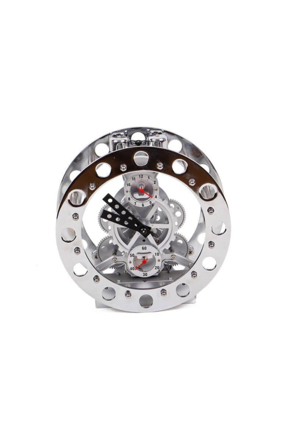 Aydınlı Gri Çark Tasarımlı Masa Saati