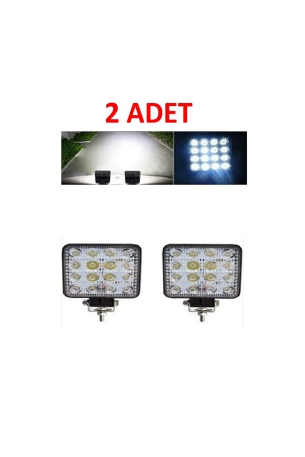 reyoto Off Road Beyaz Işık Sis Farı Lambası -2'li Paket 16 Led Kare 12-24v 48 Watt