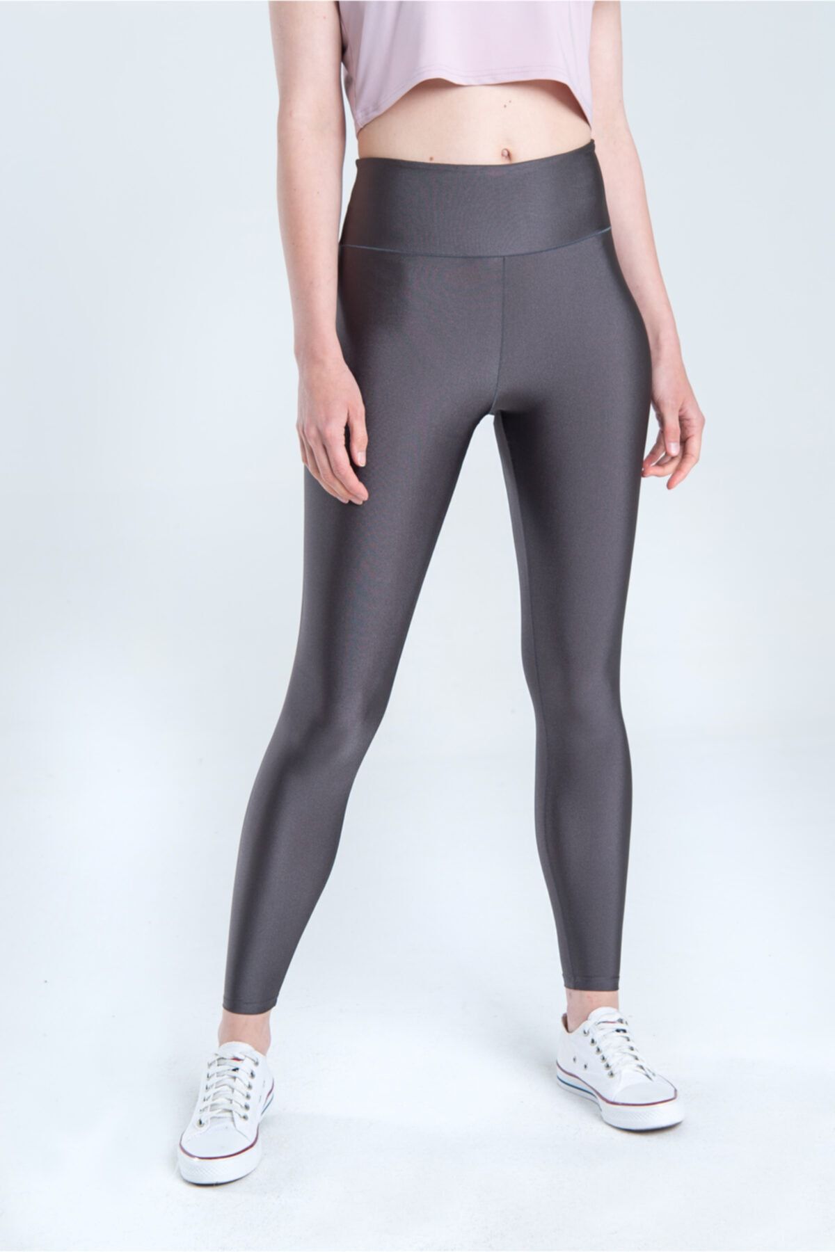 Vienfit Women s High Waist Semi Shiny Leggings Dark Gray Glow