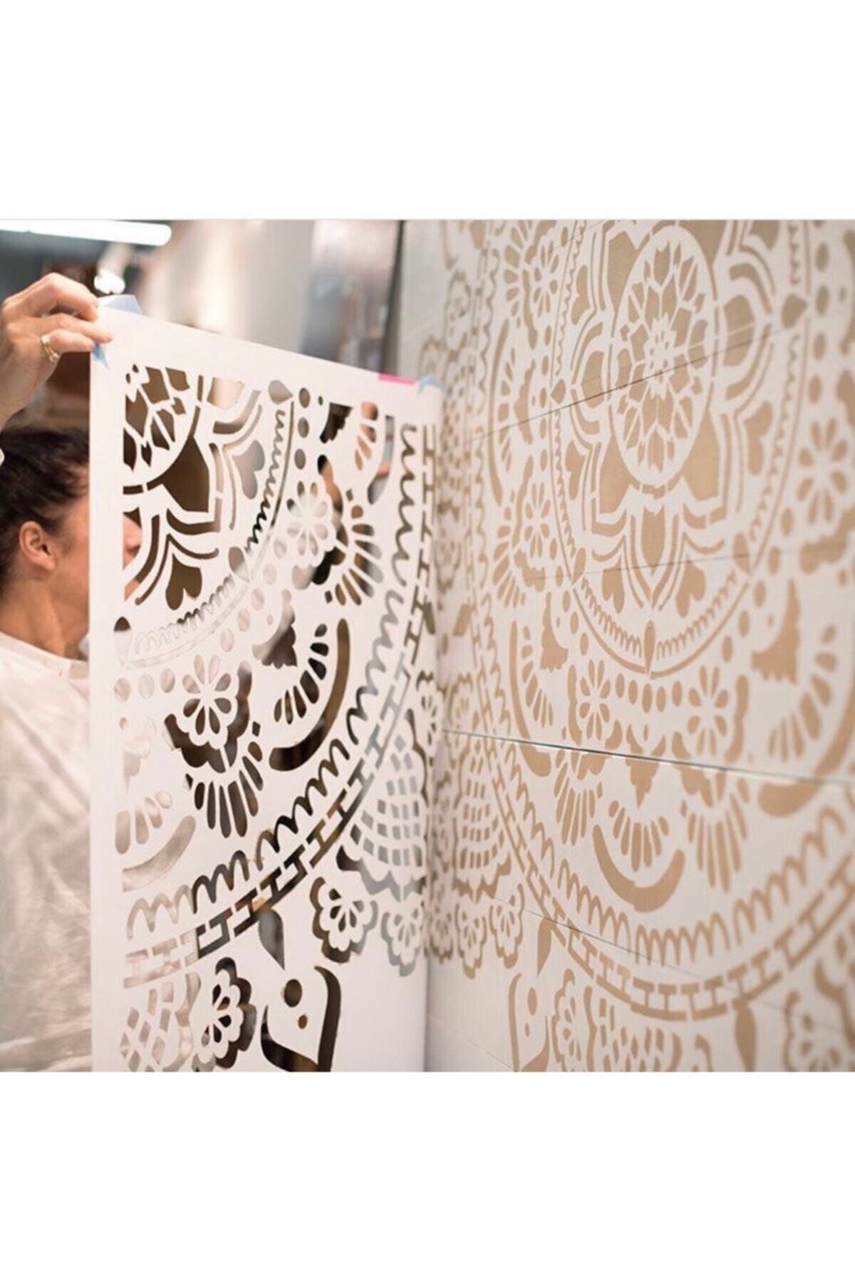 Mandalart Fabric Bej Duvar  Dekoratif Hazır Şablon Stencil 200x200 cm
