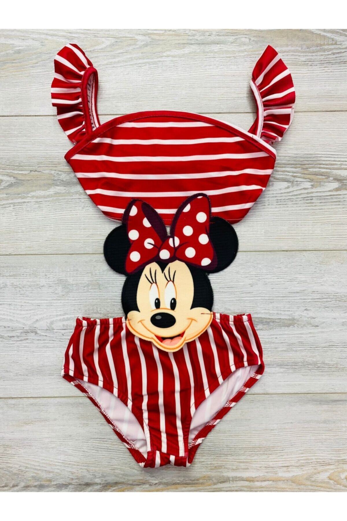 STELLA BUTİK Kız Çocuk Kırmızı Minnie Baskılı Mayokini