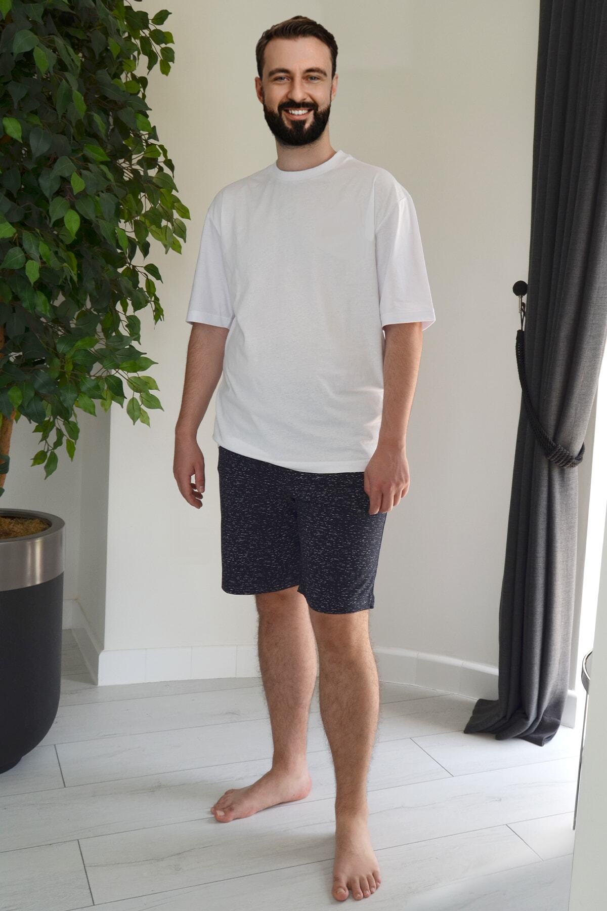 Nur Aka by Nurteks Kırçıllı Şortlu Beyaz Büyük Beden Pijama Takımı