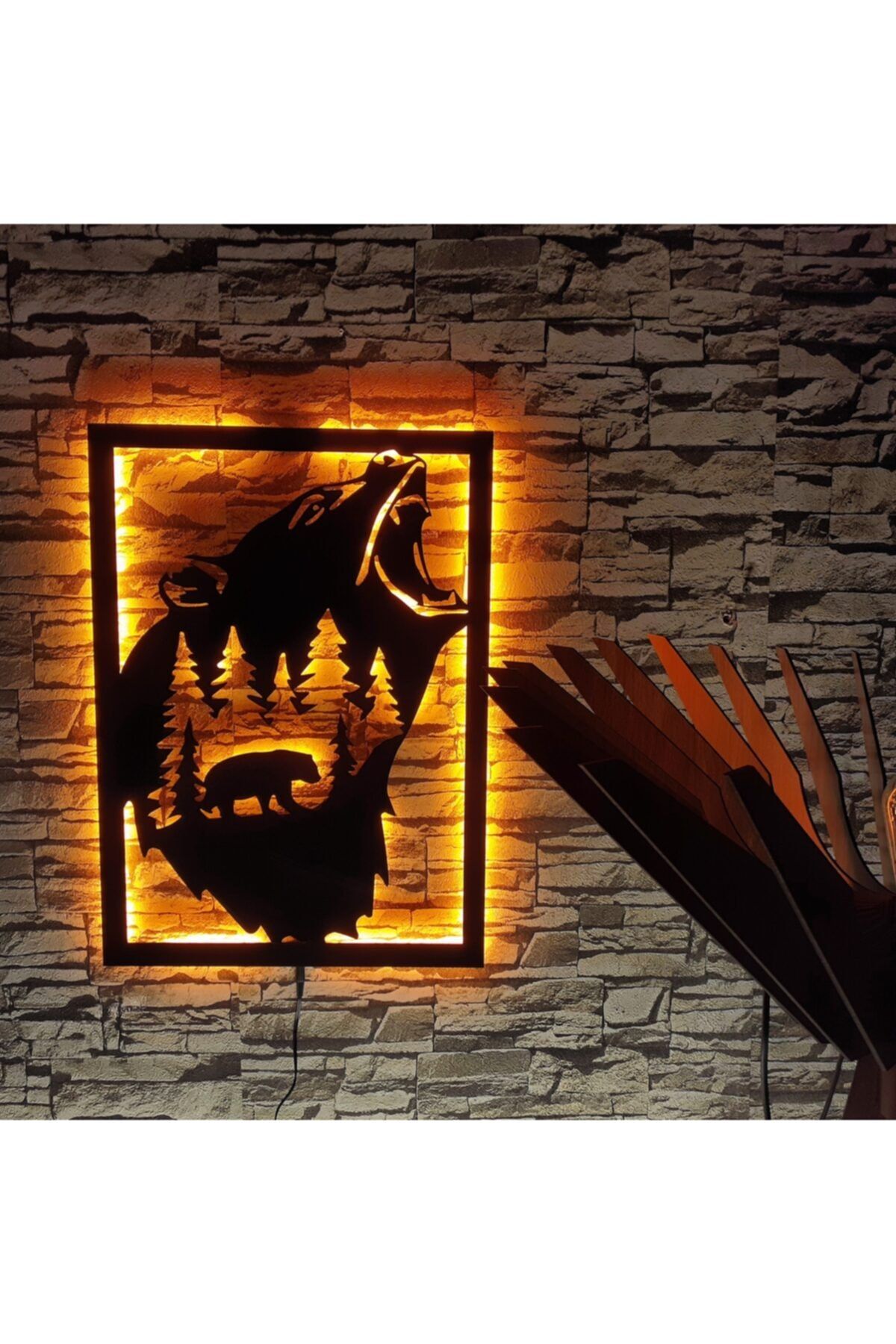 Helios Led Işıklı Ahşap Duvar Dekoru Tablo 52x37cm