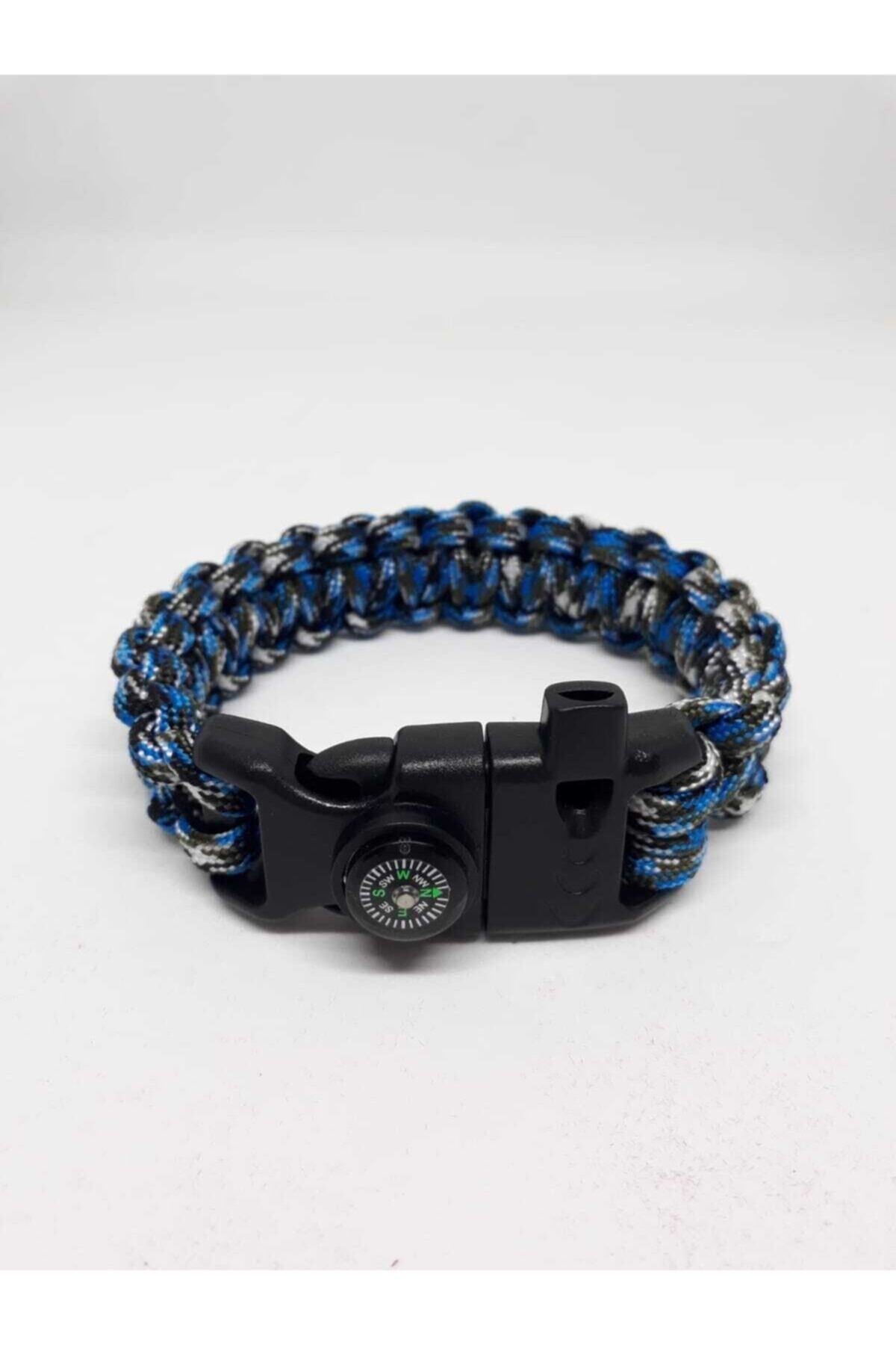 Asperas Grup Mavi Karışık Paracord Survival Bileklik (bıçak, Pusula, Ateş Başlatıcı Magnezyum Ve Ikaz Düdüğü)