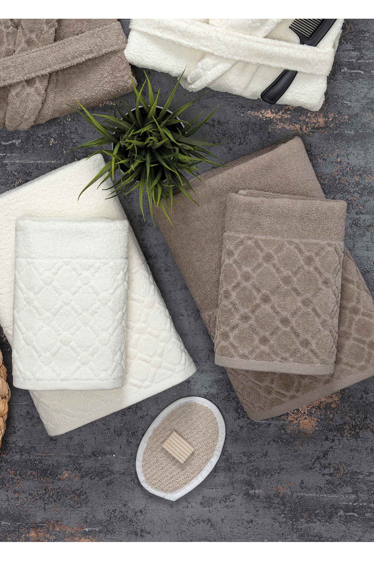 سرویس حمام ژاکارد 12 تکه جعبه ای هیال | لباس حمام | ست حوله و حوله | ست جهیزیه حمام