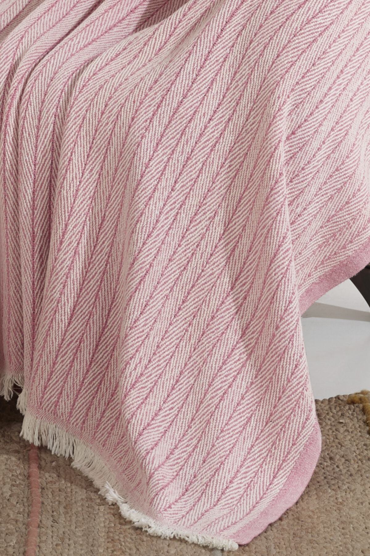 شال روکش مبل راحتی تک نفره صورتی ویرا 150 در 200 سانتی متر تلویزیون پتوی پنبه ای