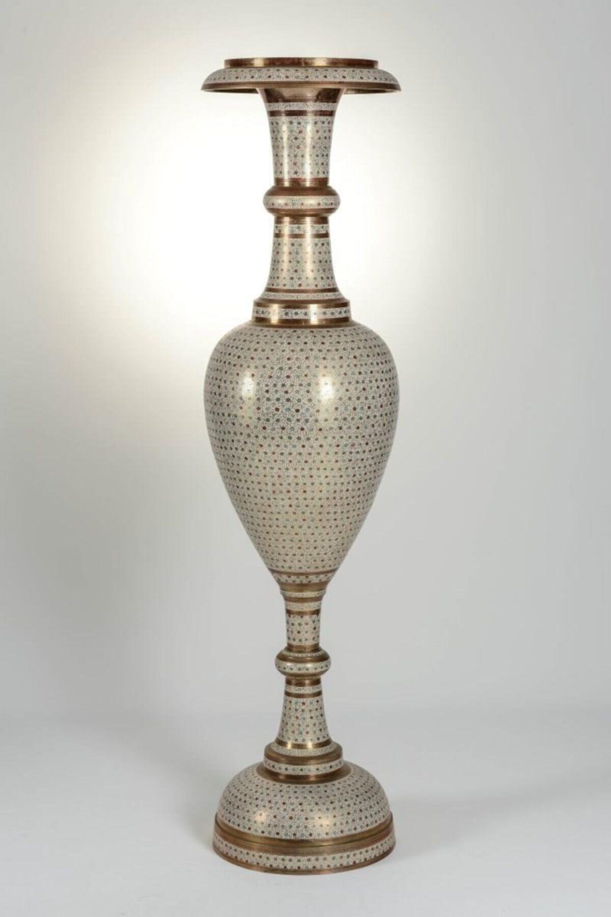 Berrinstore Kahverengi Pirinç El Işlemeli Dekoratif Vazo 162 cm