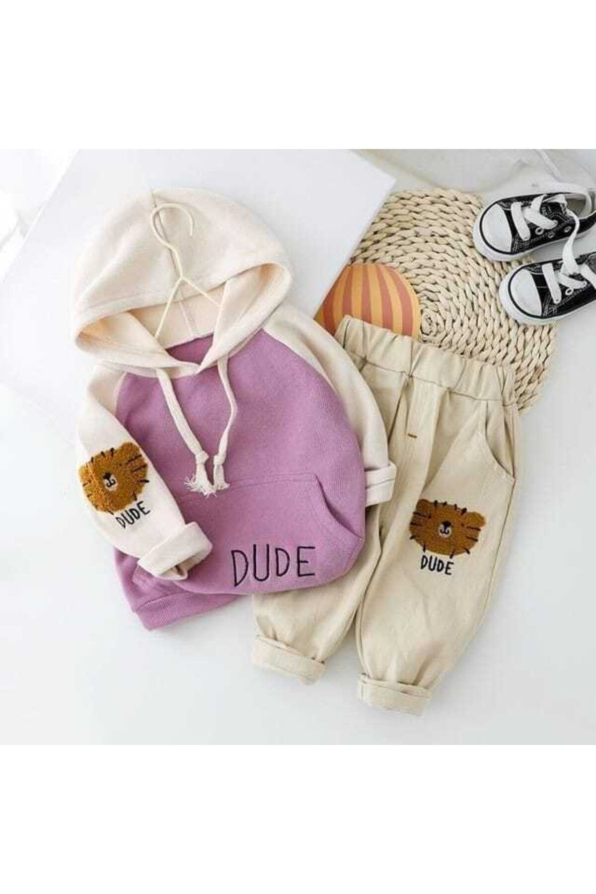 berta baby Unisex Bebek Lila Kapüşonlu Takım 2'li