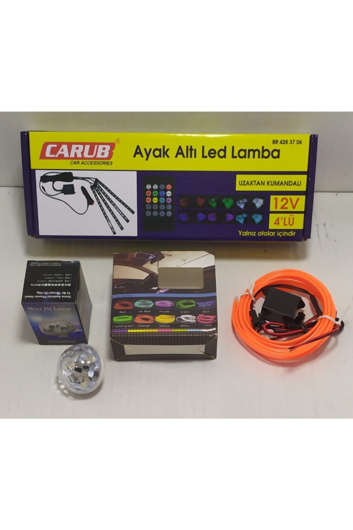 Carub 2 Ledli 12v Ayak Altı Led Uksese Duyarlı+disko Topu+torpido Ip Neon 2mt