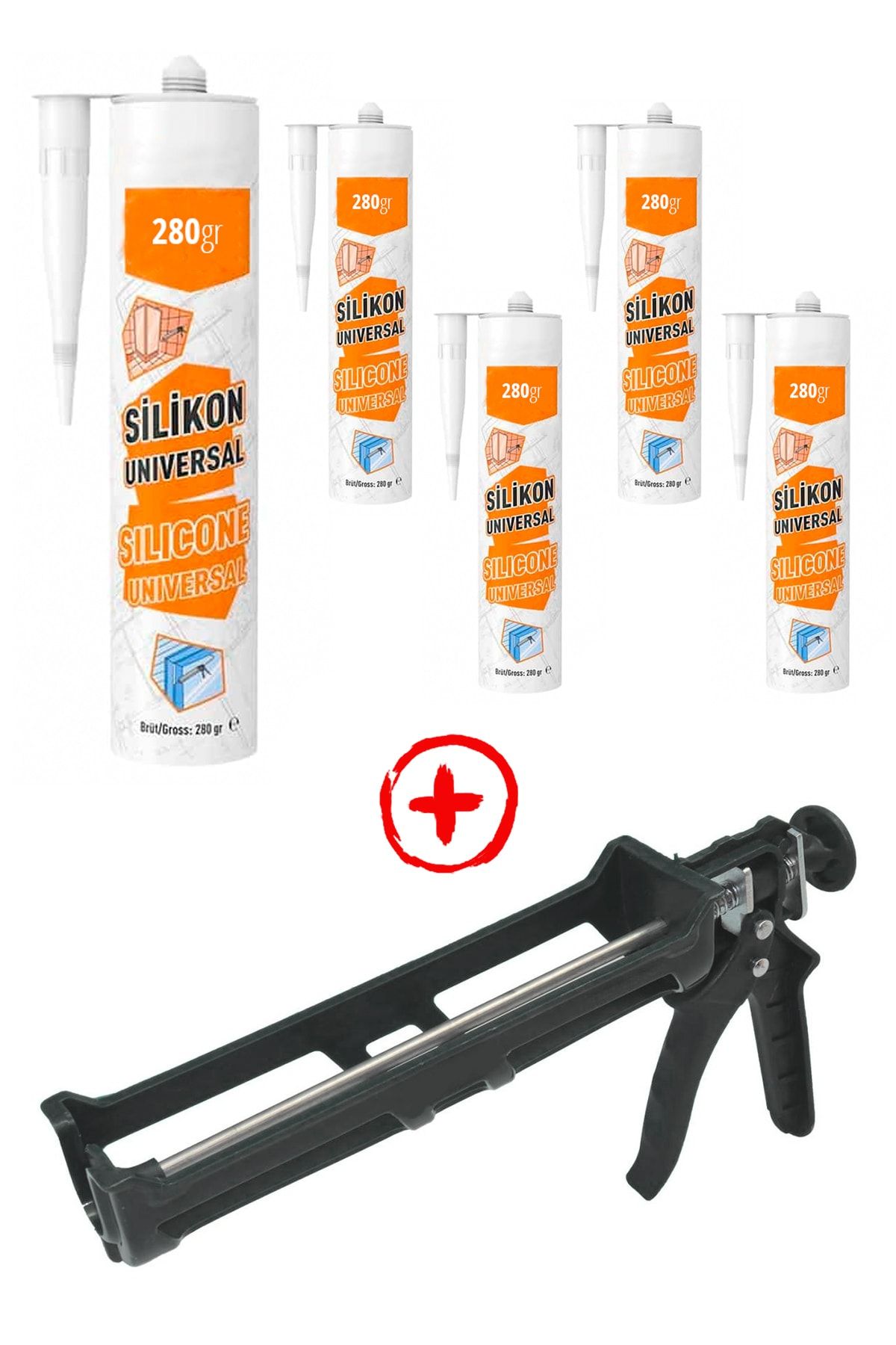 Morpanya Soğuk Silikon Mastik Tabancası Ve Şeffaf Slikon 6'lı Set 280 Gr Banyo Pvc Silikonu