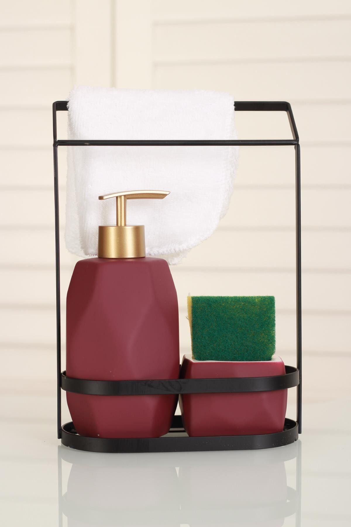 ACAR Belly Seramik Metal Stand Süngerli Mat Sıvı Sabunluk - Bordo