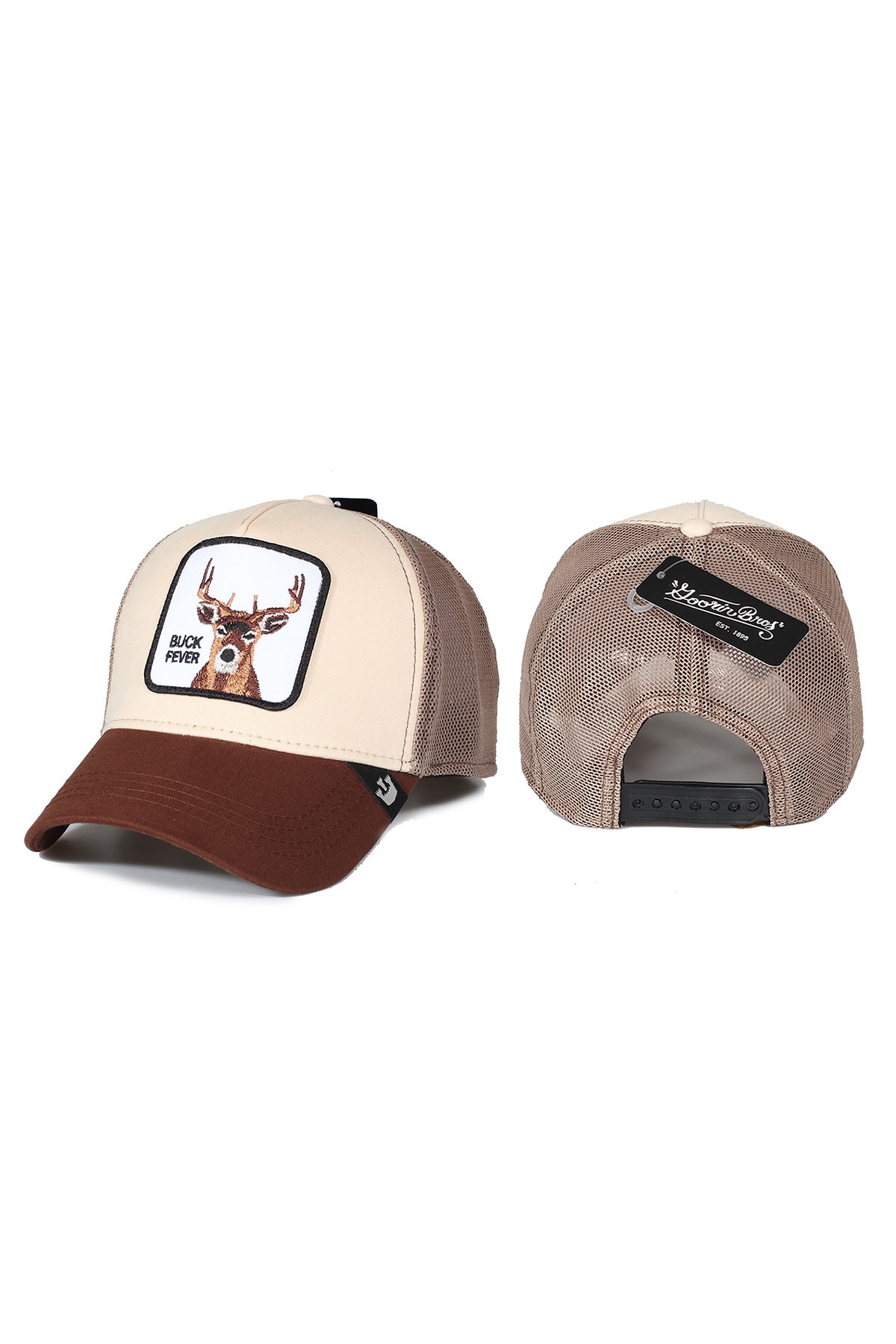 Trucker Geyik Model Hayvan Desenli Şapka Kahve Krem