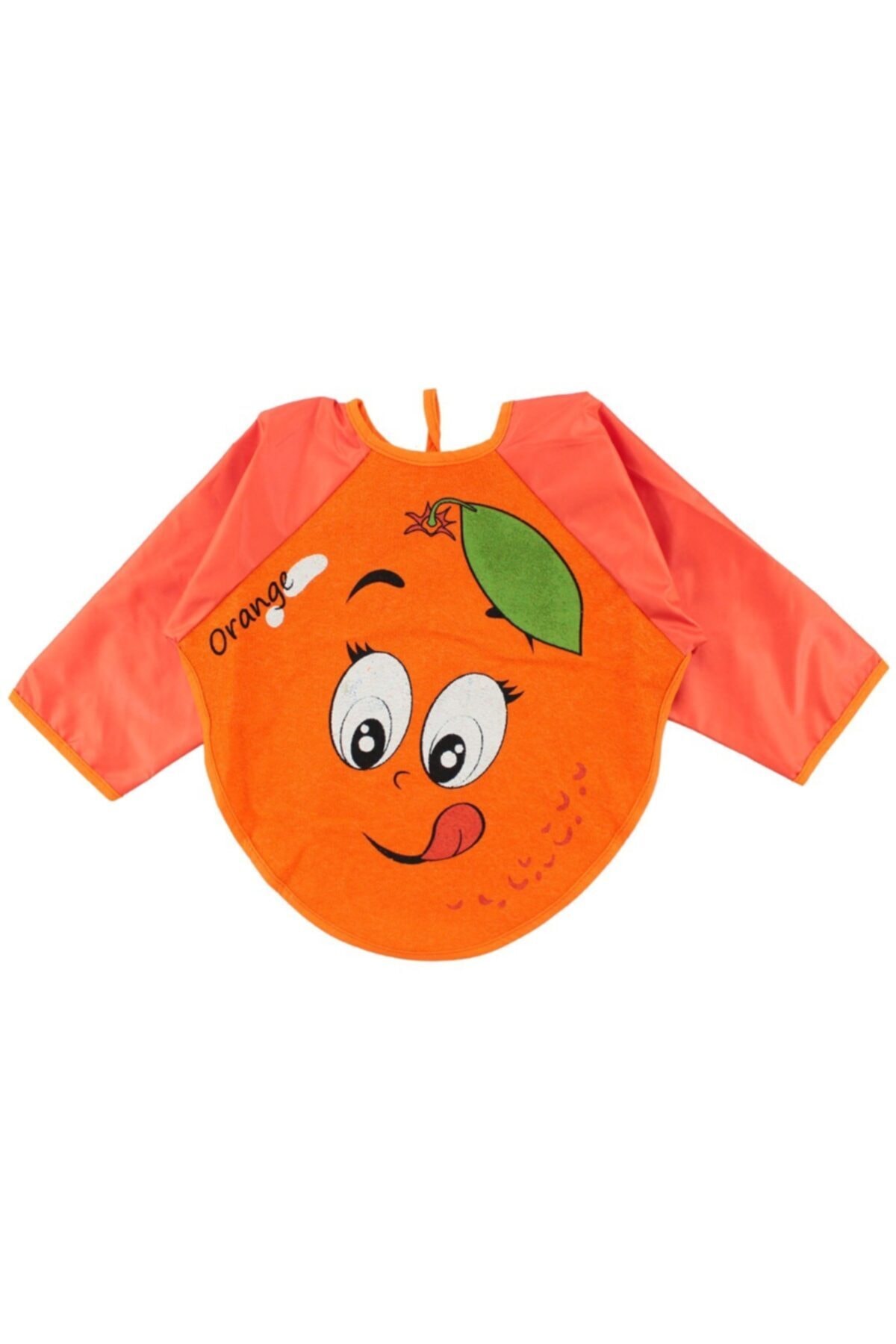Kids Buude Giydirilebilir Leke Tutmayan Portakal Desenli Kollu Mama Önlüğü